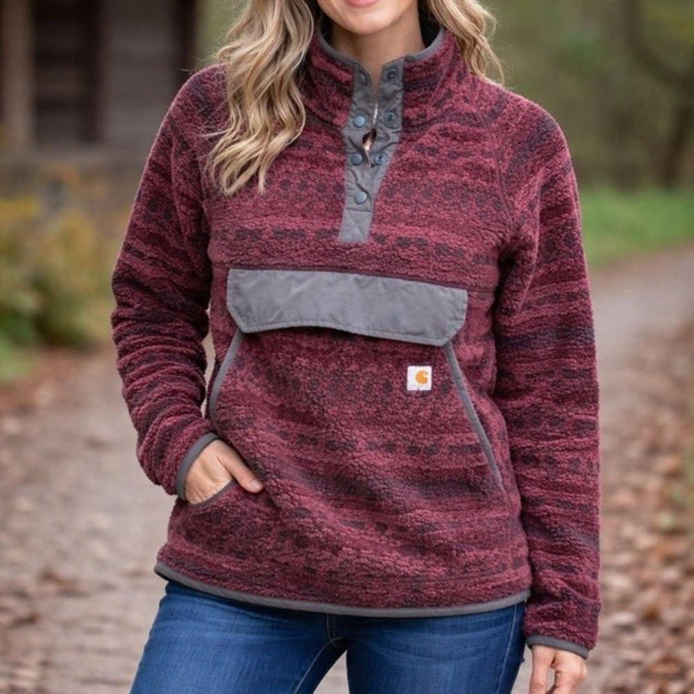 Carhartt‎ Maroon and Charcoal Fleece Pullover Women's Medium
